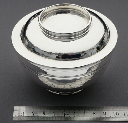 Arts & Crafts Silver Lidded Sugar or Christening Bowl - Hand Hammered
